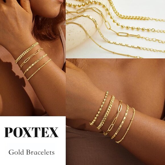 Gold-Style 05 Dainty Stack Beaded, Cuban,Pearl,Bracelets Jewelry Gifts for Women - Picture 5 of 7